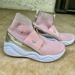 Nautica Toddler Girls Pink Silver Glitter Slip On Sock High Top Sneakers